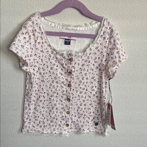 Limited too White and Pink Floral Button-Down Shirt